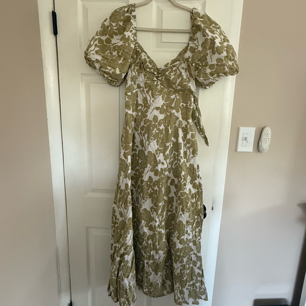 Elegant Olive Green Floral Dress